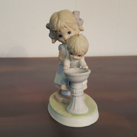 Vintage Homco Girl Holding Boy at Water Fountain Bisque Porcelain Figurine #1406 - Picture 3 of 11